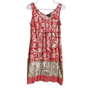 Tommy Bahama Coral/orange White Beige Sleeveless Dress Small V-Neck